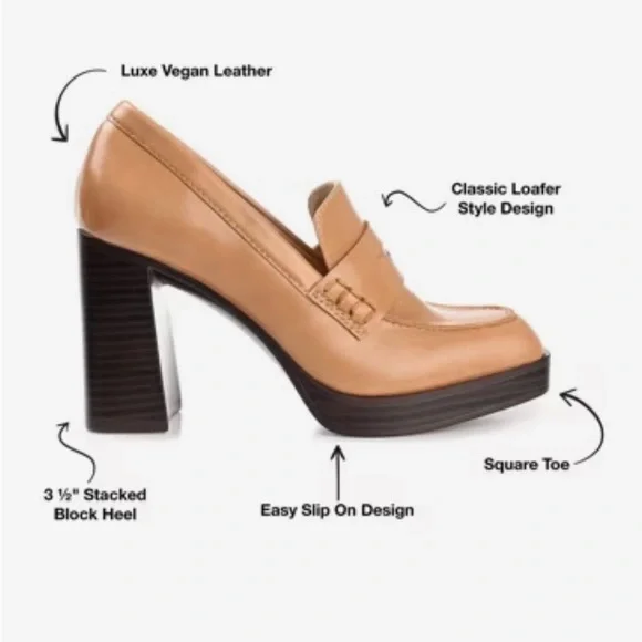 Journee Collection Tan Block Heel Loafers Size 7.5 - Picture 2 of 9